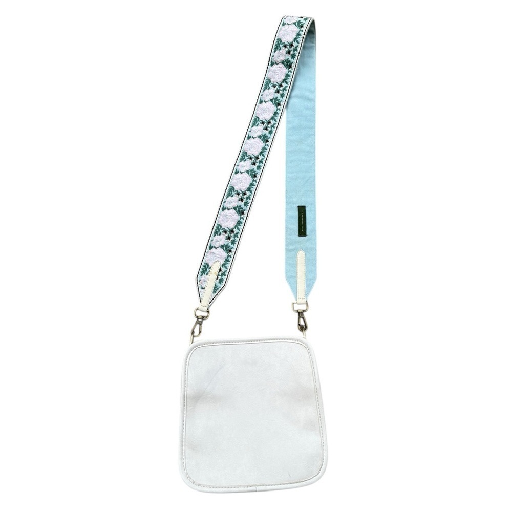 Anthropologie White Crossbody Purse with Floral Strap